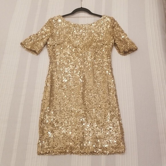 NWT Ark & Co Sequin Mini Dress, gold, size M - Picture 1 of 15